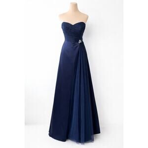 Davids Bridal Sz 2 Sweetheart Dress Maxi A-line Navy Bridesmaid Prom Y2K 50s